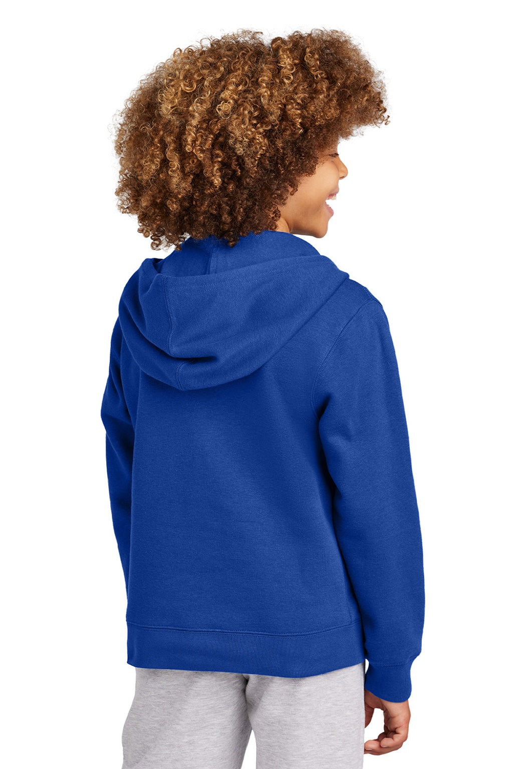 District DT6102Y Youth V.I.T. Fleece Full Zip Hooded Sweatshirt Hoodie w/ Pockets Deep Royal Blue Model Back