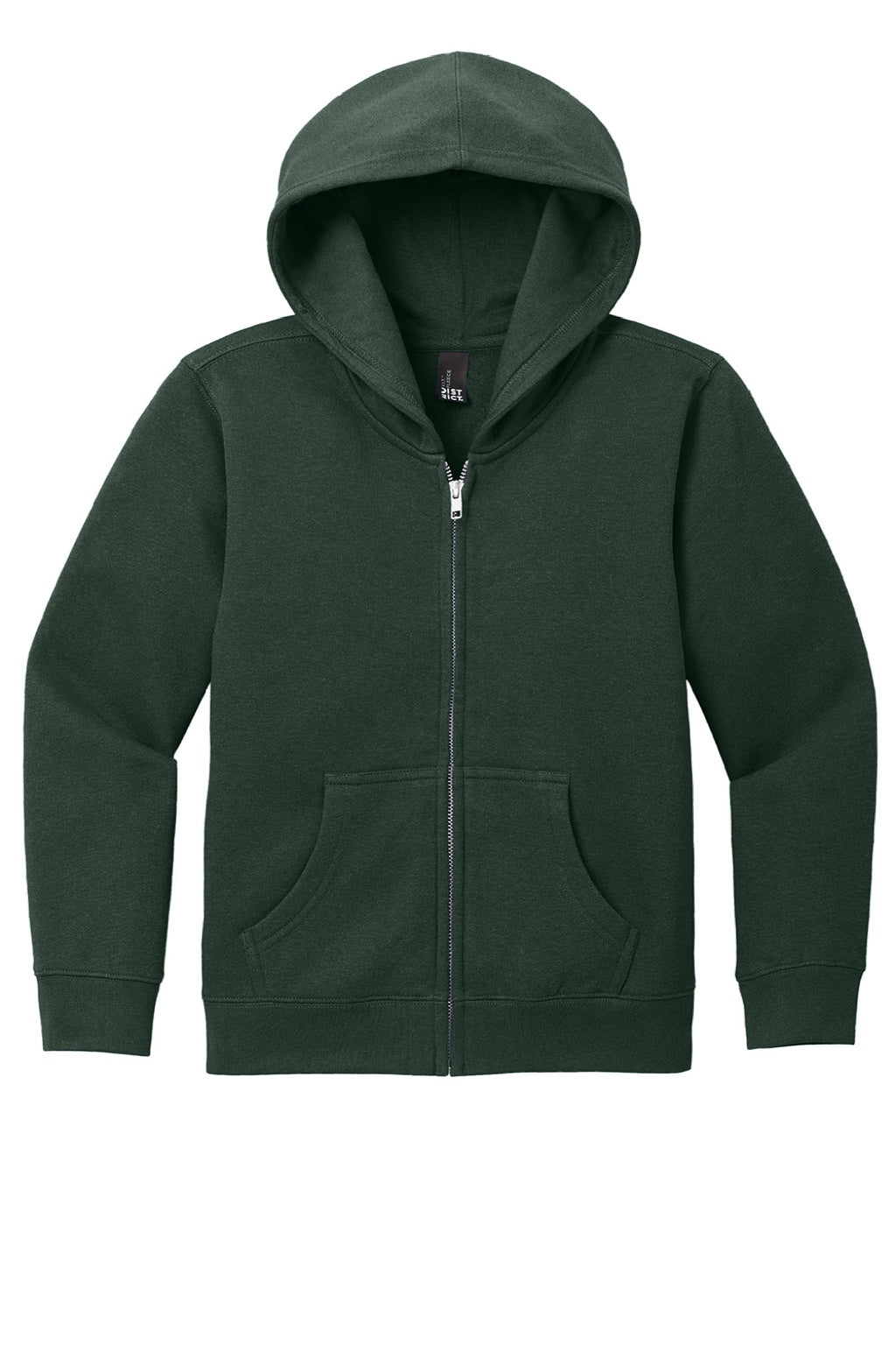District DT6102Y Youth V.I.T. Fleece Full Zip Hooded Sweatshirt Hoodie w/ Pockets Forest Green Flat Front