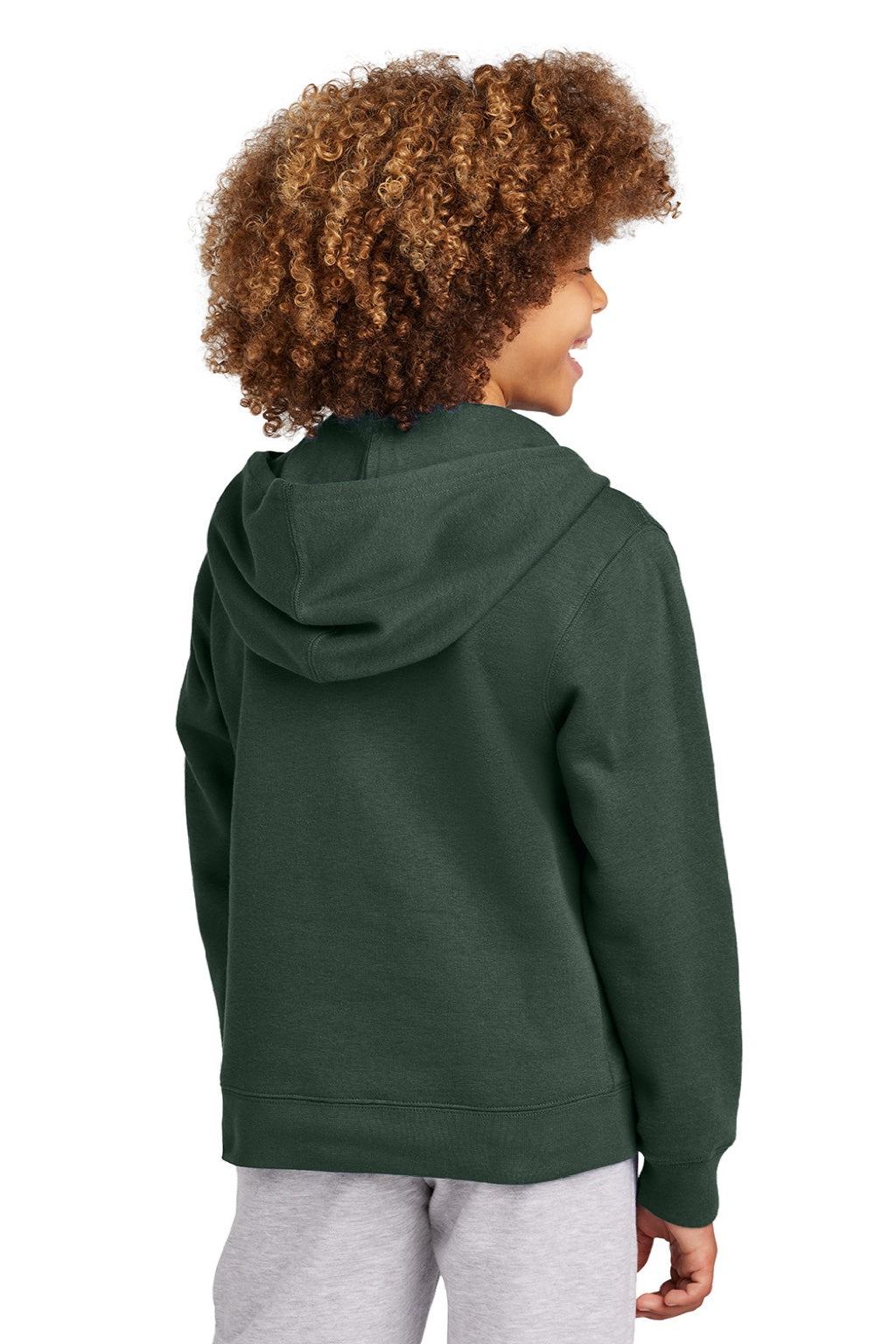 District DT6102Y Youth V.I.T. Fleece Full Zip Hooded Sweatshirt Hoodie w/ Pockets Forest Green Model Back