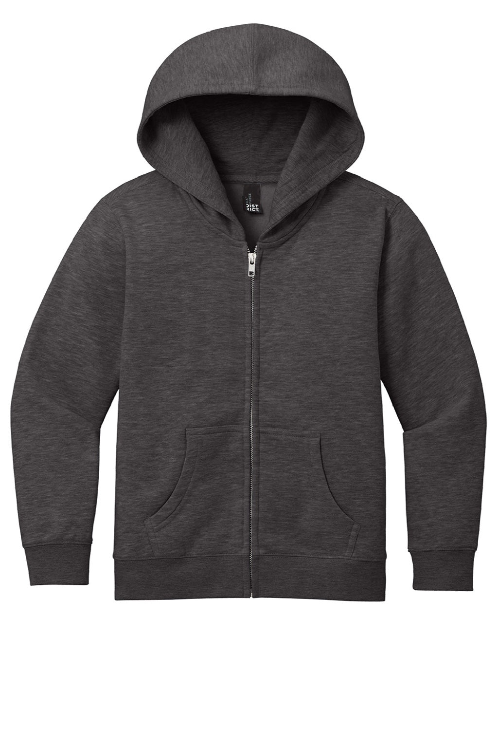 District DT6102Y Youth V.I.T. Fleece Full Zip Hooded Sweatshirt Hoodie w/ Pockets Heather Charcoal Grey Flat Front