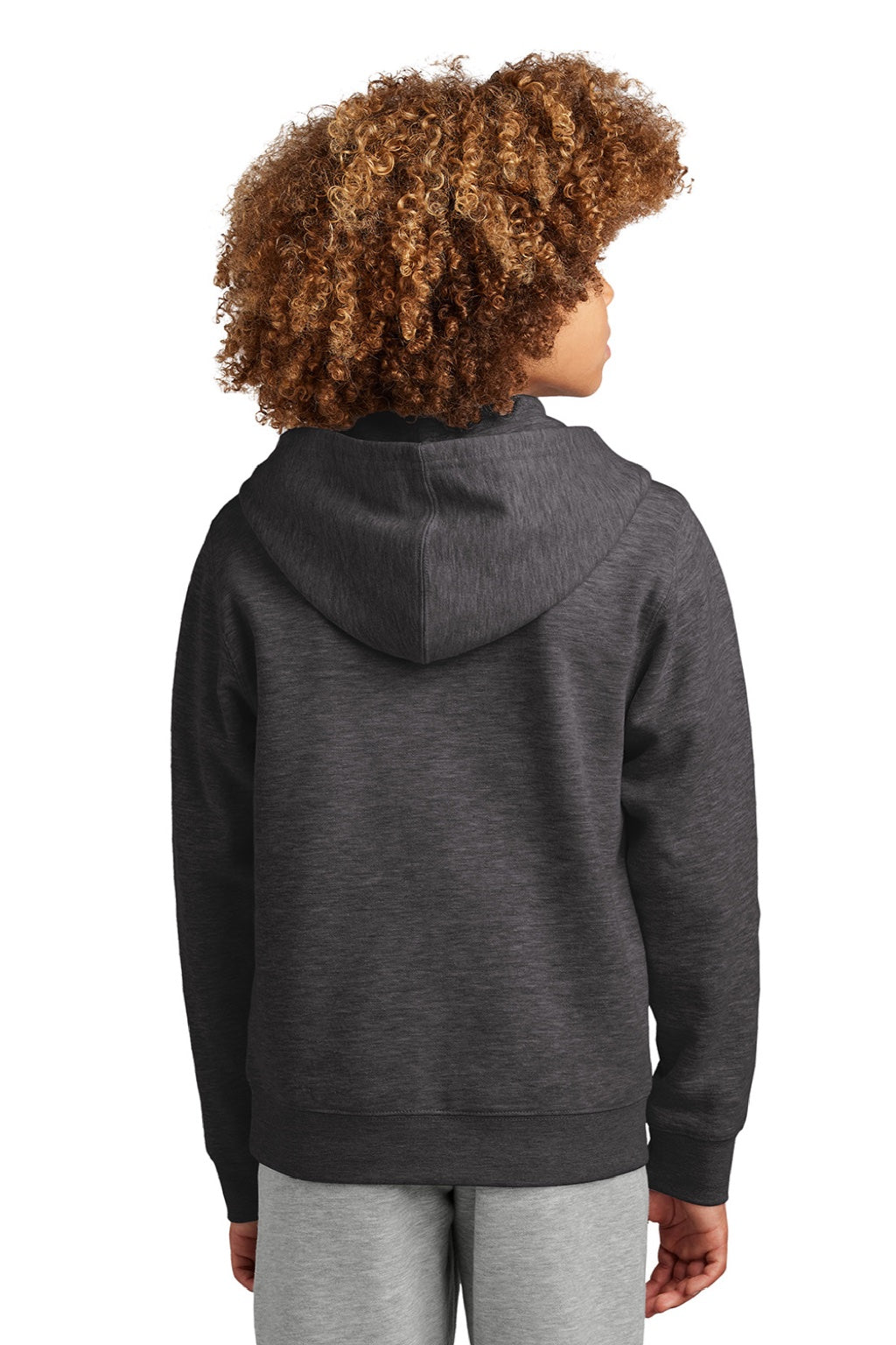 District DT6102Y Youth V.I.T. Fleece Full Zip Hooded Sweatshirt Hoodie w/ Pockets Heather Charcoal Grey Model Back