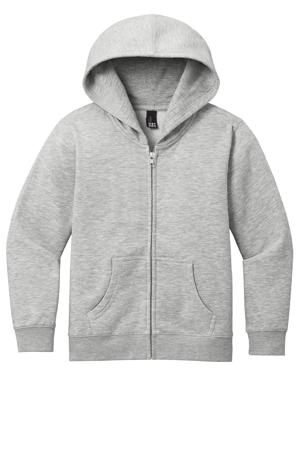 District DT6102Y Youth V.I.T. Fleece Full Zip Hooded Sweatshirt Hoodie w/ Pockets Heather Light Grey Flat Front
