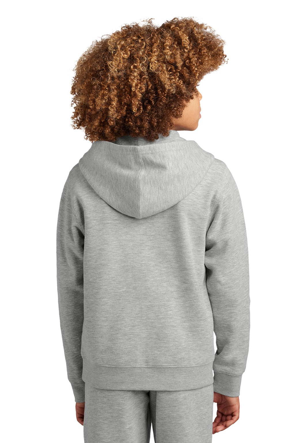 District DT6102Y Youth V.I.T. Fleece Full Zip Hooded Sweatshirt Hoodie w/ Pockets Heather Light Grey Model Back