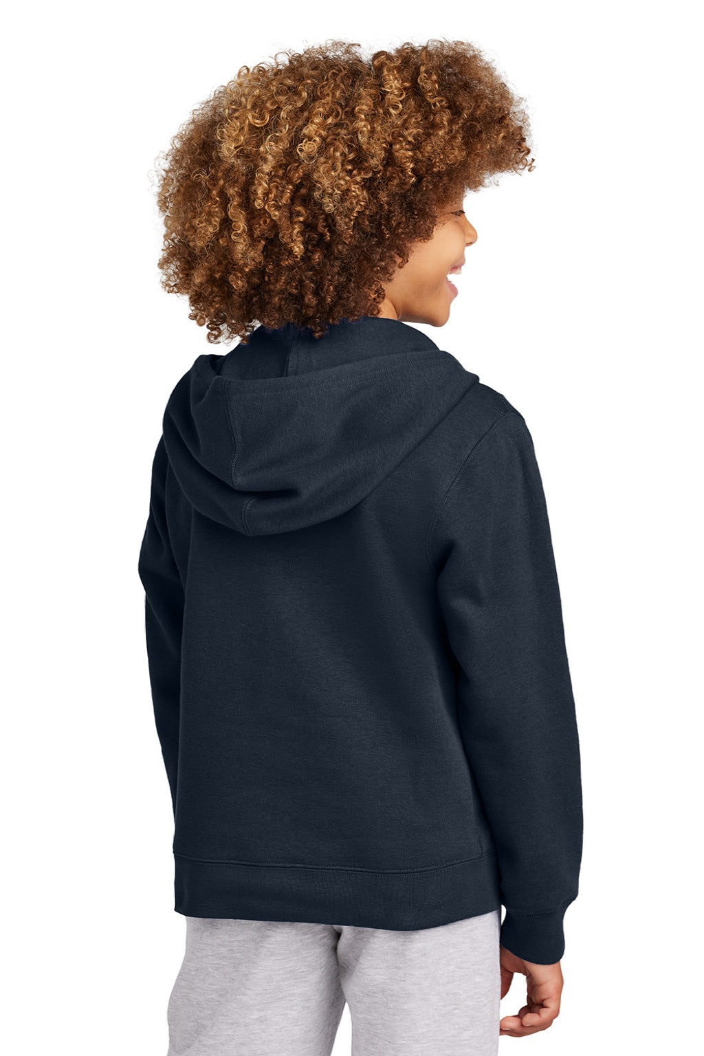 District DT6102Y Youth V.I.T. Fleece Full Zip Hooded Sweatshirt Hoodie w/ Pockets New Navy Blue Model Back