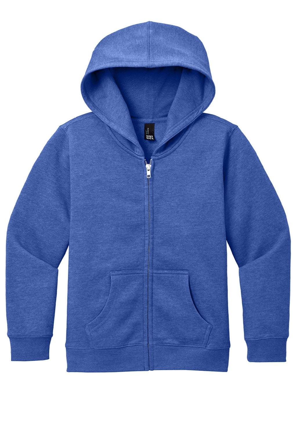 District DT6102Y Youth V.I.T. Fleece Full Zip Hooded Sweatshirt Hoodie w/ Pockets Royal Blue Frost Flat Front