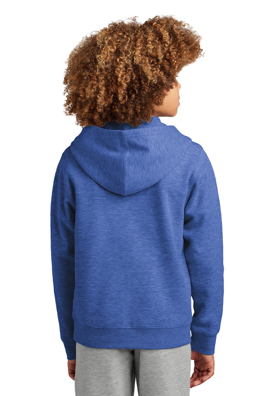 District DT6102Y Youth V.I.T. Fleece Full Zip Hooded Sweatshirt Hoodie w/ Pockets Royal Blue Frost Model Back