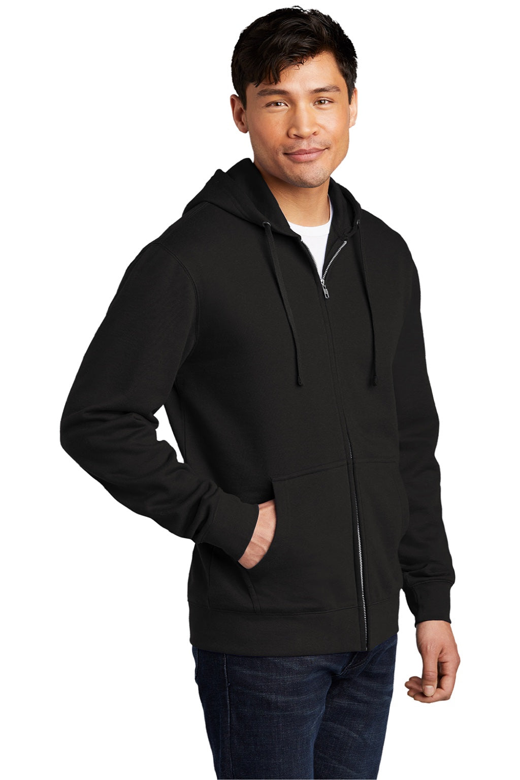 District DT6102 Mens Very Important Fleece Full Zip Hooded Sweatshirt Hoodie w/ Pockets Black Model 3q