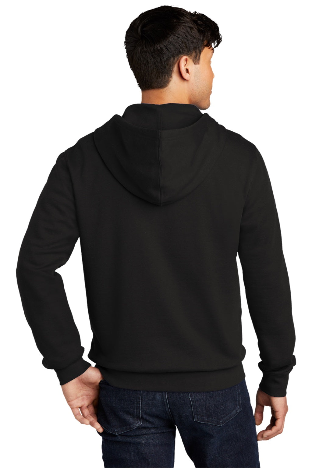 District DT6102 Mens Very Important Fleece Full Zip Hooded Sweatshirt Hoodie w/ Pockets Black Model Back