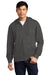 District DT6102 Mens Very Important Fleece Full Zip Hooded Sweatshirt Hoodie w/ Pockets Charcoal Grey Model Front