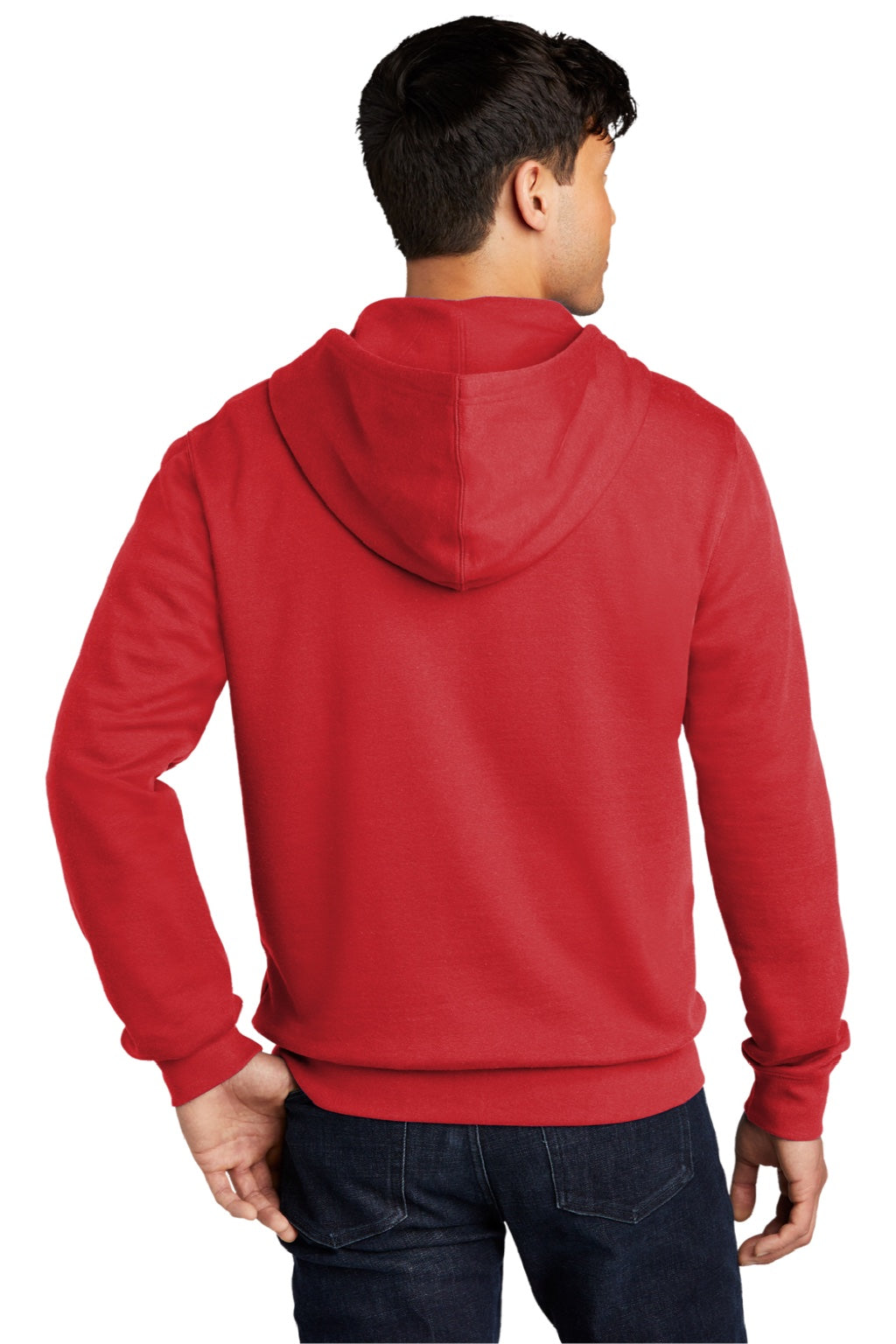 District DT6102 Mens Very Important Fleece Full Zip Hooded Sweatshirt Hoodie w/ Pockets Classic Red Model Back
