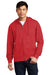 District DT6102 Mens Very Important Fleece Full Zip Hooded Sweatshirt Hoodie w/ Pockets Classic Red Model Front