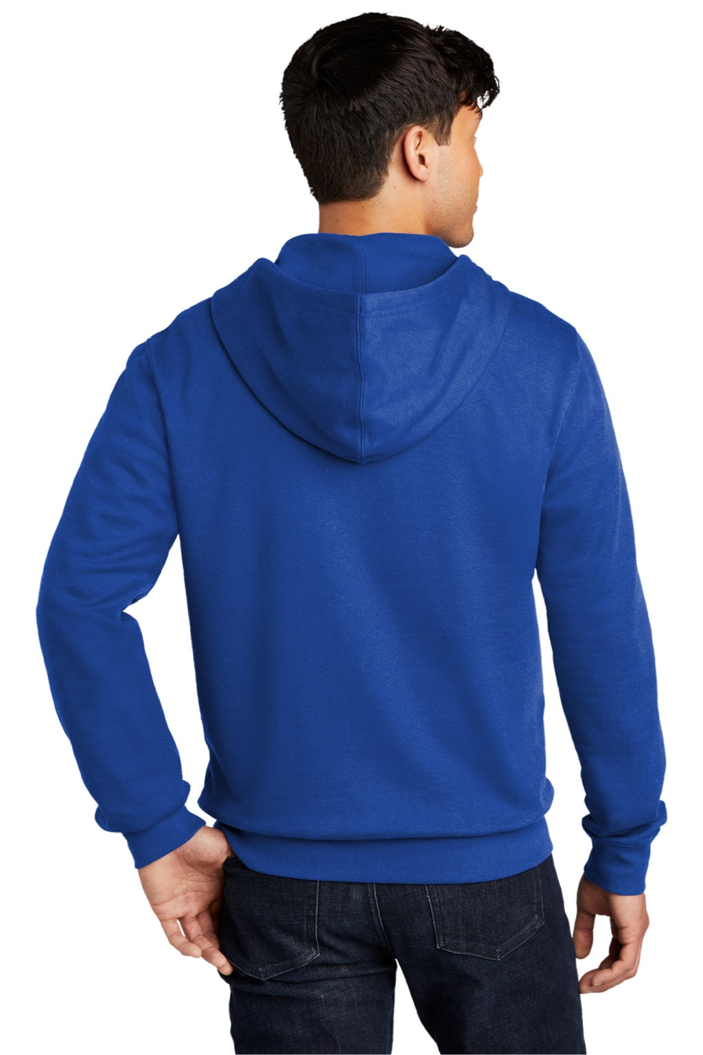 District DT6102 Mens Very Important Fleece Full Zip Hooded Sweatshirt Hoodie w/ Pockets Deep Royal Blue Model Back