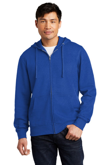 District DT6102 Mens Very Important Fleece Full Zip Hooded Sweatshirt Hoodie w/ Pockets Deep Royal Blue Model Front