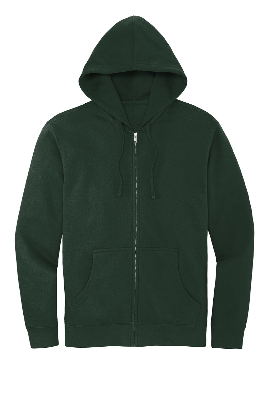 District DT6102 Mens Very Important Fleece Full Zip Hooded Sweatshirt Hoodie w/ Pockets Forest Green Flat Front