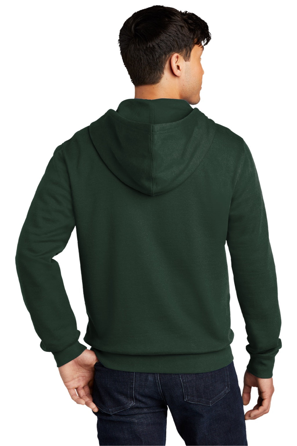 District DT6102 Mens Very Important Fleece Full Zip Hooded Sweatshirt Hoodie w/ Pockets Forest Green Model Back