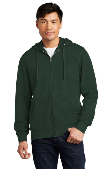 District DT6102 Mens Very Important Fleece Full Zip Hooded Sweatshirt Hoodie w/ Pockets Forest Green Model Front