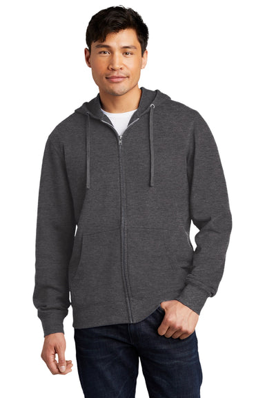 District DT6102 Mens Very Important Fleece Full Zip Hooded Sweatshirt Hoodie w/ Pockets Heather Charcoal Grey Model Front