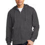 District Mens Very Important Fleece Full Zip Hooded Sweatshirt Hoodie w/ Pockets - Heather Charcoal Grey