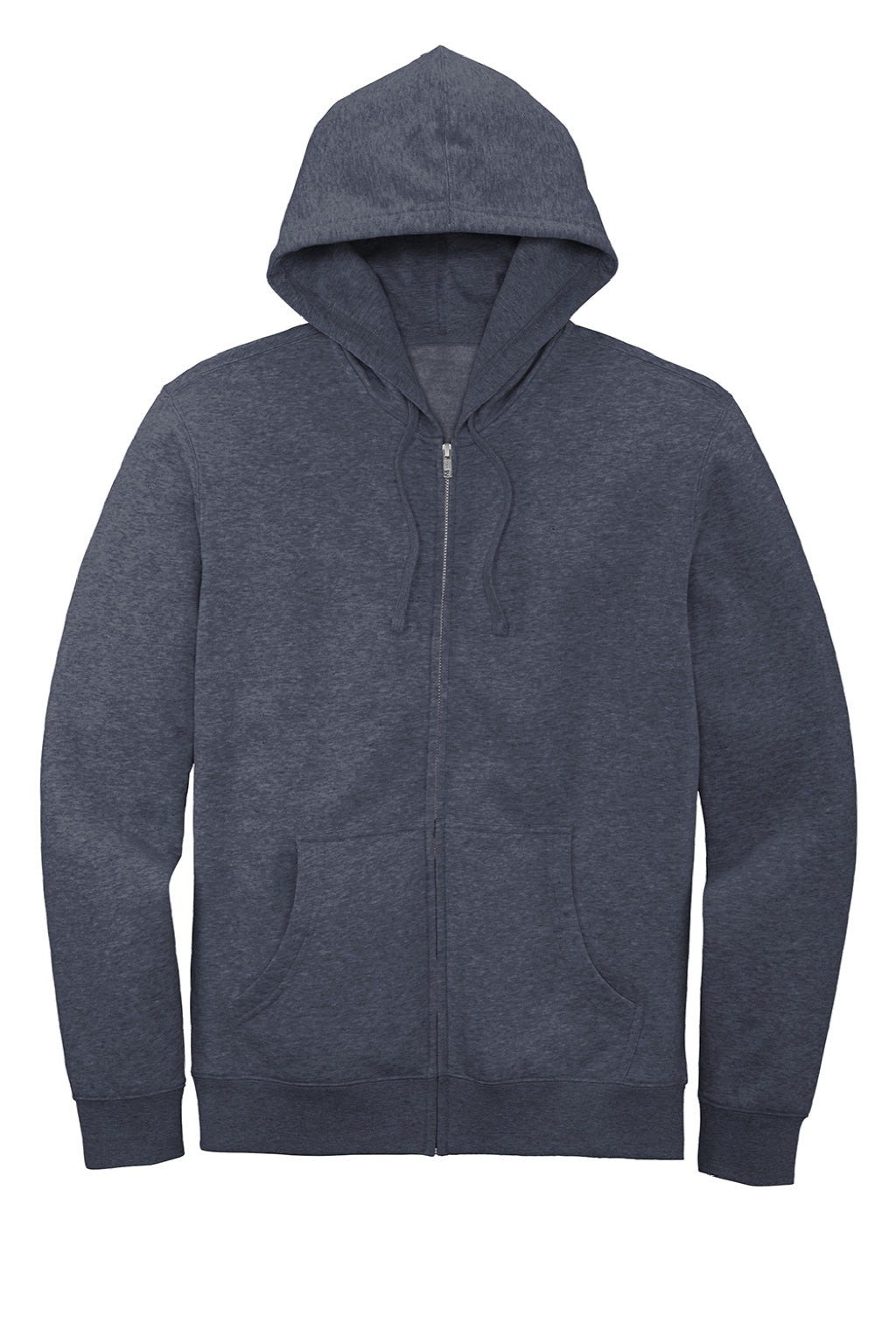 District DT6102 Mens Very Important Fleece Full Zip Hooded Sweatshirt Hoodie w/ Pockets Heather Navy Blue Flat Front