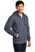 District DT6102 Mens Very Important Fleece Full Zip Hooded Sweatshirt Hoodie w/ Pockets Heather Navy Blue Model 3q