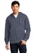 District DT6102 Mens Very Important Fleece Full Zip Hooded Sweatshirt Hoodie w/ Pockets Heather Navy Blue Model Front