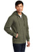 District DT6102 Mens Very Important Fleece Full Zip Hooded Sweatshirt Hoodie w/ Pockets Heather Olive Green Model 3q