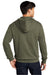District DT6102 Mens Very Important Fleece Full Zip Hooded Sweatshirt Hoodie w/ Pockets Heather Olive Green Model Back