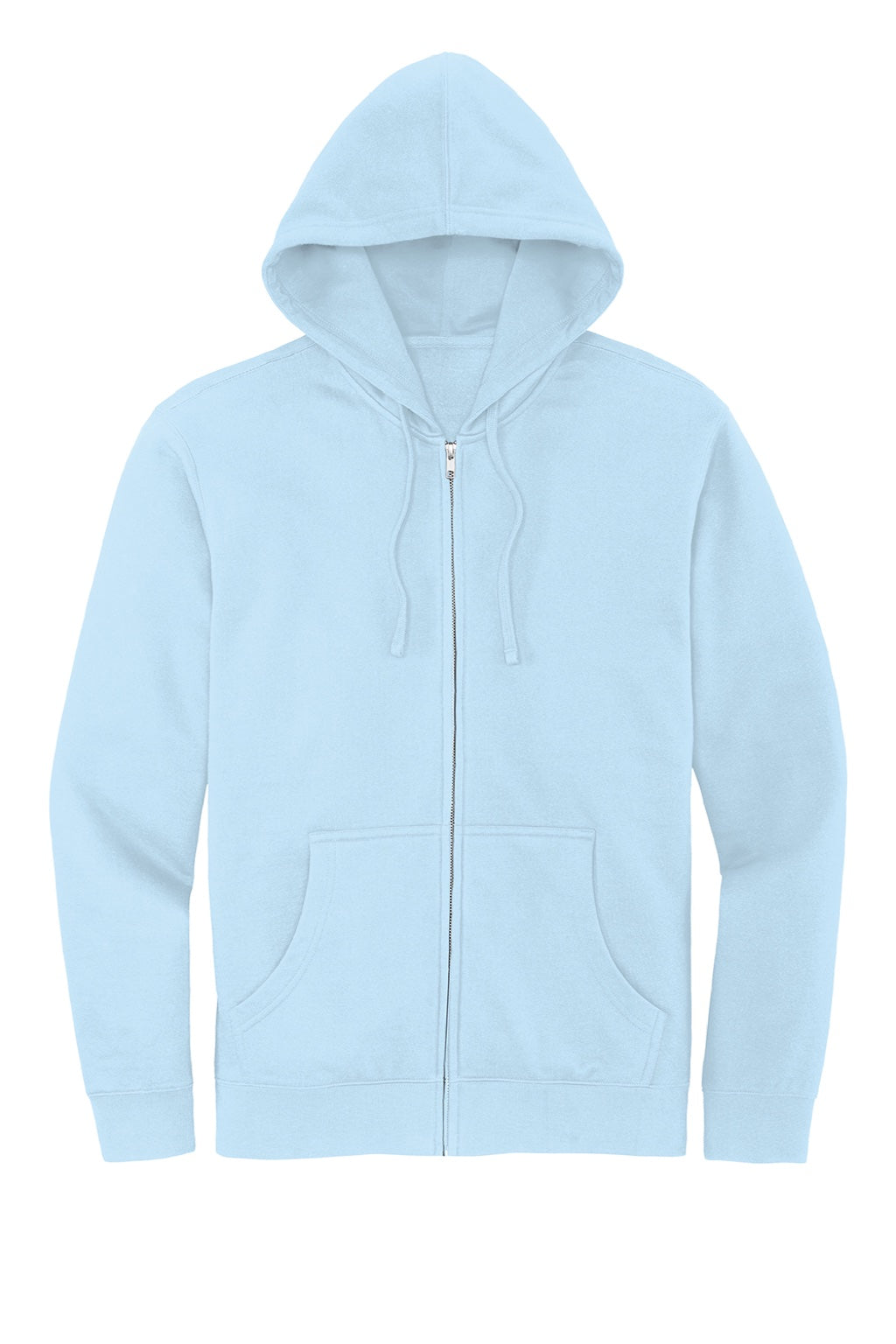 District DT6102 Mens Very Important Fleece Full Zip Hooded Sweatshirt Hoodie w/ Pockets Ice Blue Flat Front