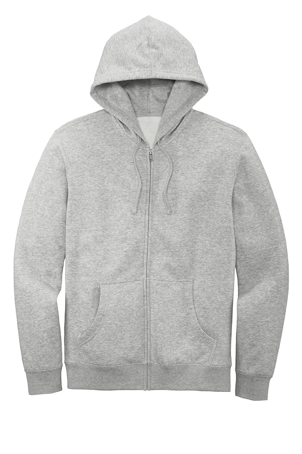 District DT6102 Mens Very Important Fleece Full Zip Hooded Sweatshirt Hoodie w/ Pockets Heather Light Grey Flat Front