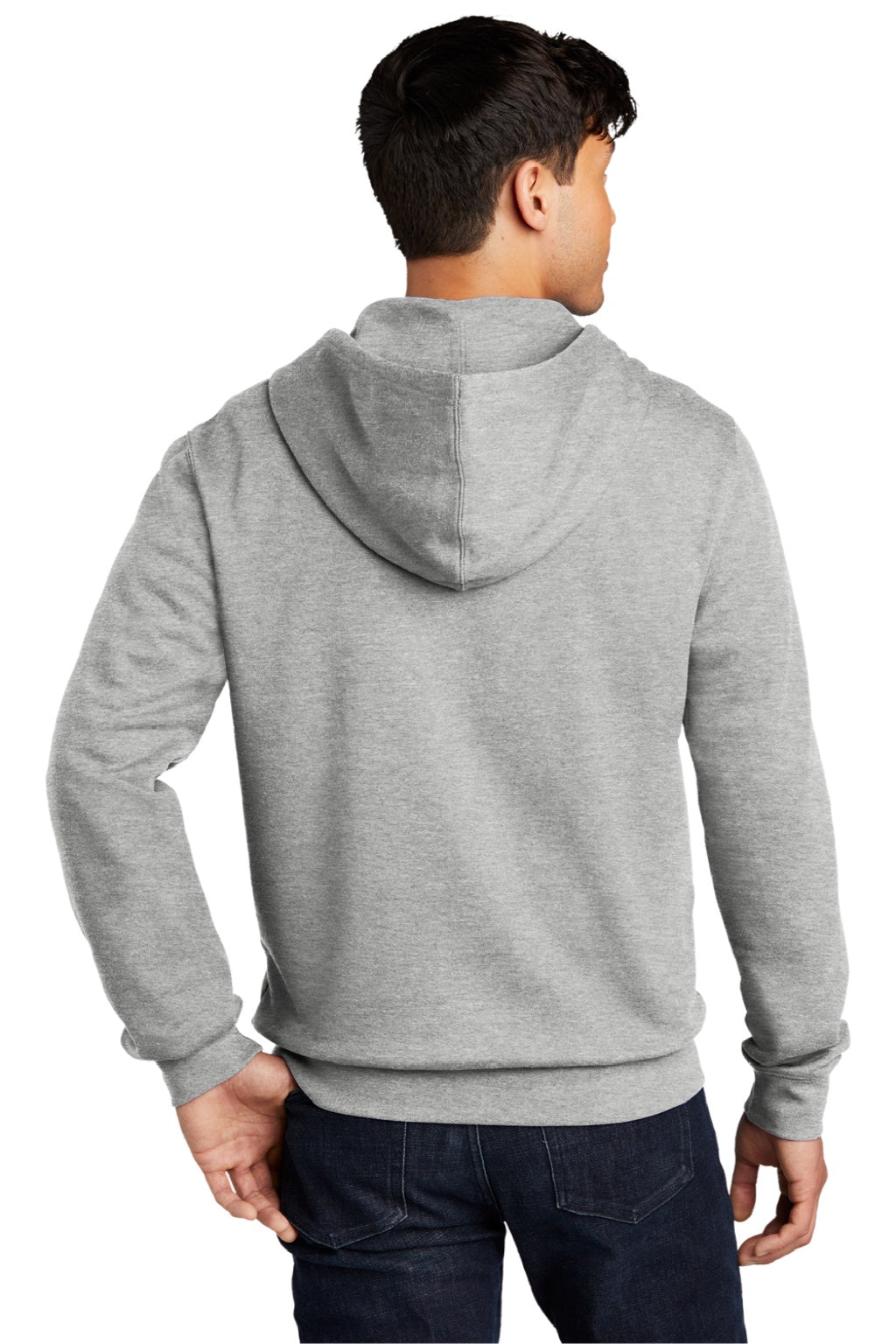 District DT6102 Mens Very Important Fleece Full Zip Hooded Sweatshirt Hoodie w/ Pockets Heather Light Grey Model Back