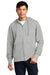 District DT6102 Mens Very Important Fleece Full Zip Hooded Sweatshirt Hoodie w/ Pockets Heather Light Grey Model Front