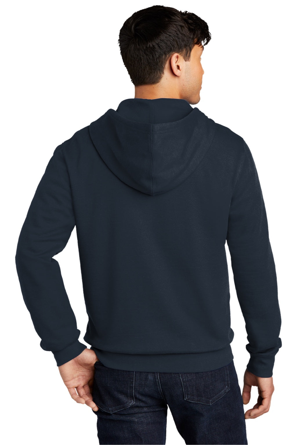 District DT6102 Mens Very Important Fleece Full Zip Hooded Sweatshirt Hoodie w/ Pockets New Navy Blue Model Back