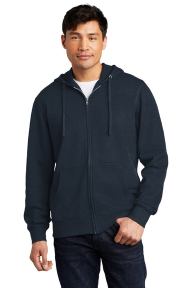 District DT6102 Mens Very Important Fleece Full Zip Hooded Sweatshirt Hoodie w/ Pockets New Navy Blue Model Front