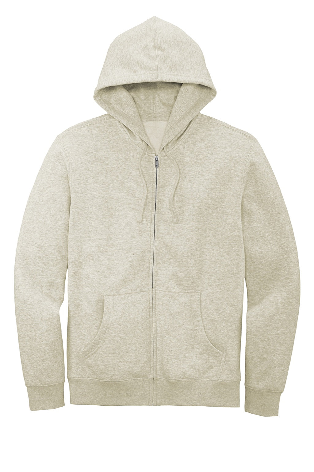 District DT6102 Mens Very Important Fleece Full Zip Hooded Sweatshirt Hoodie w/ Pockets Heather Oatmeal Flat Front