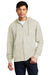 District DT6102 Mens Very Important Fleece Full Zip Hooded Sweatshirt Hoodie w/ Pockets Heather Oatmeal Model Front