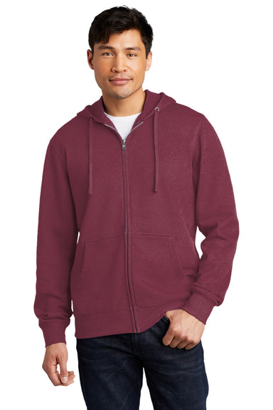 District DT6102 Mens Very Important Fleece Full Zip Hooded Sweatshirt Hoodie w/ Pockets Plum Purple Model Front