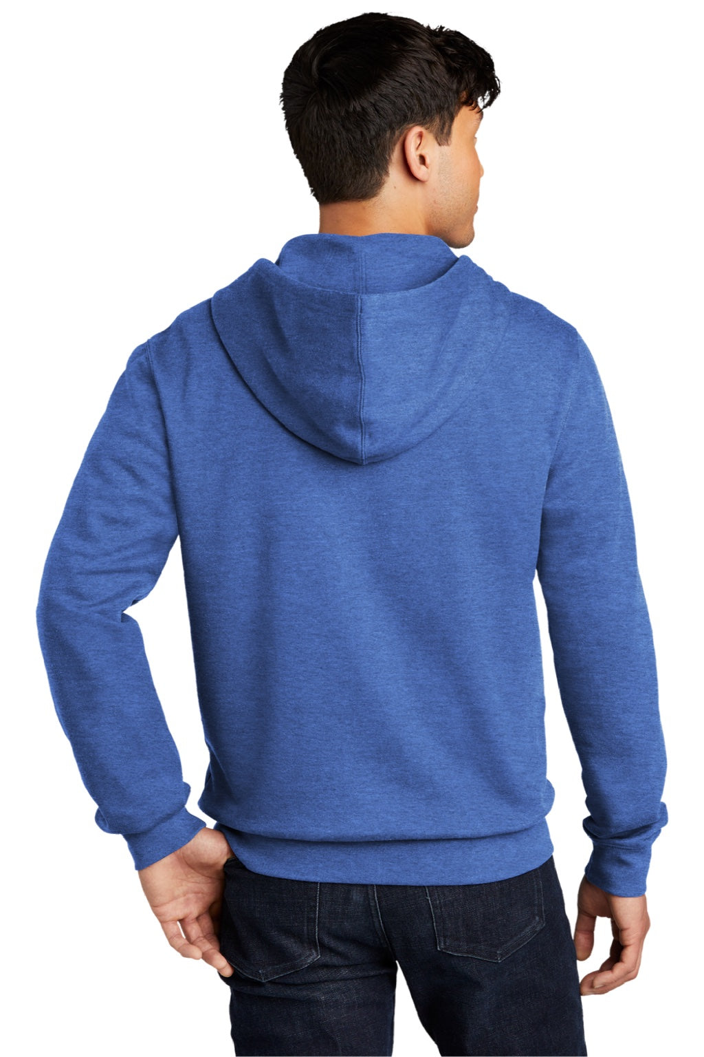District DT6102 Mens Very Important Fleece Full Zip Hooded Sweatshirt Hoodie w/ Pockets Royal Blue Frost Model Back