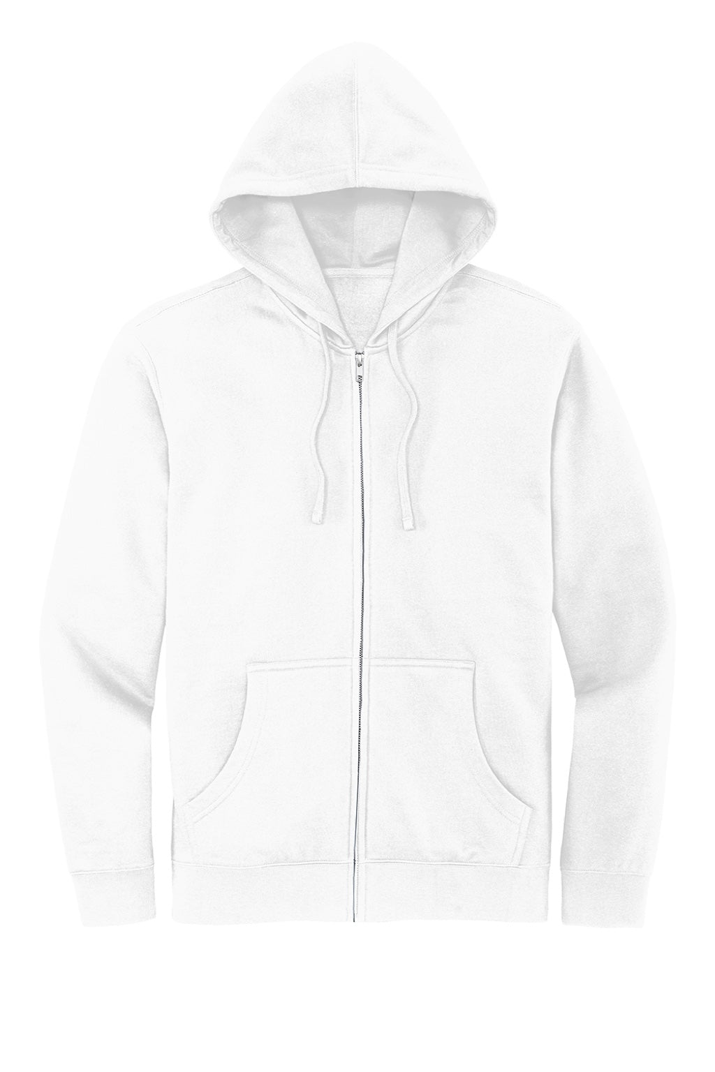 District DT6102 Mens Very Important Fleece Full Zip Hooded Sweatshirt Hoodie w/ Pockets White Flat Front