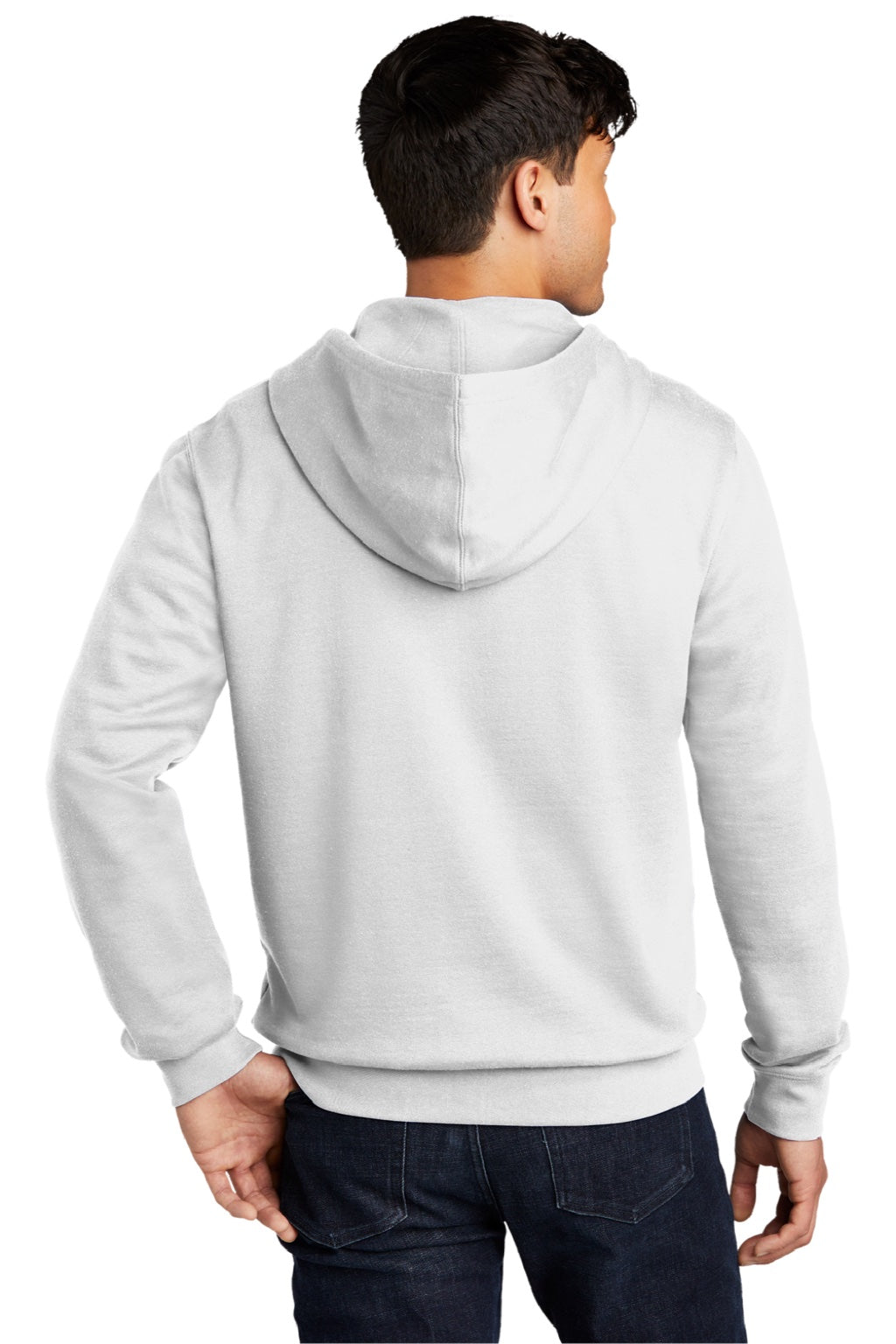 District DT6102 Mens Very Important Fleece Full Zip Hooded Sweatshirt Hoodie w/ Pockets White Model Back