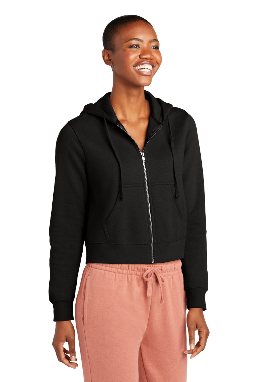 District DT6103 Womens V.I.T. Fleece Full Zip Hooded Sweatshirt Hoodie w/ Pockets Black Model 3q