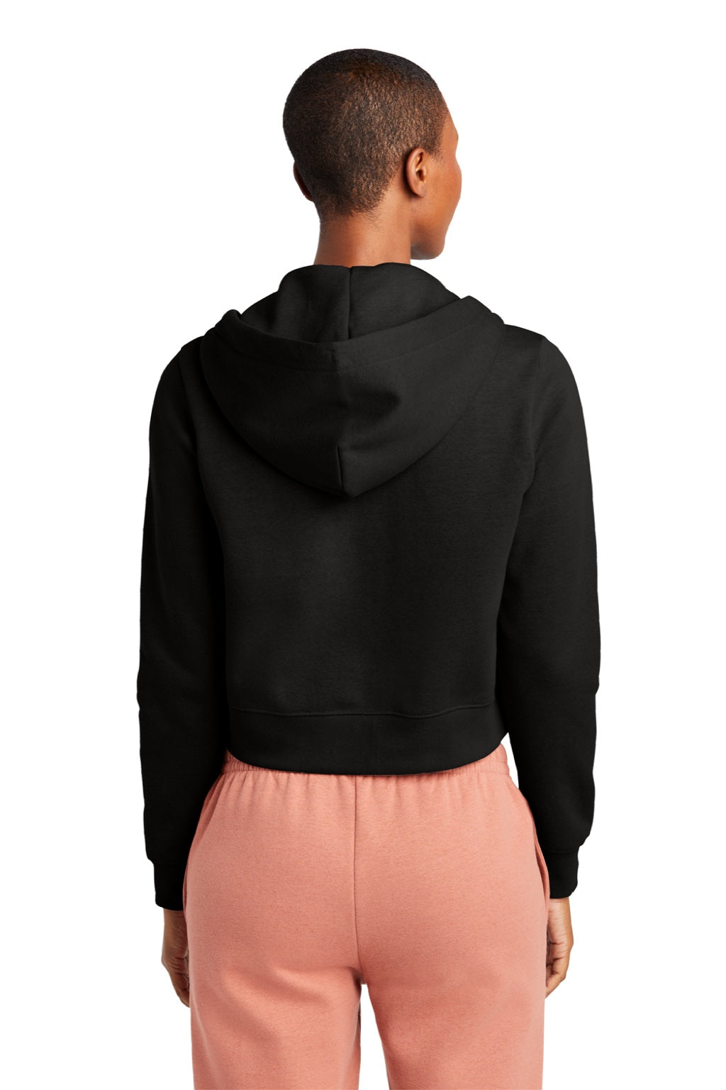 District DT6103 Womens V.I.T. Fleece Full Zip Hooded Sweatshirt Hoodie w/ Pockets Black Model Back
