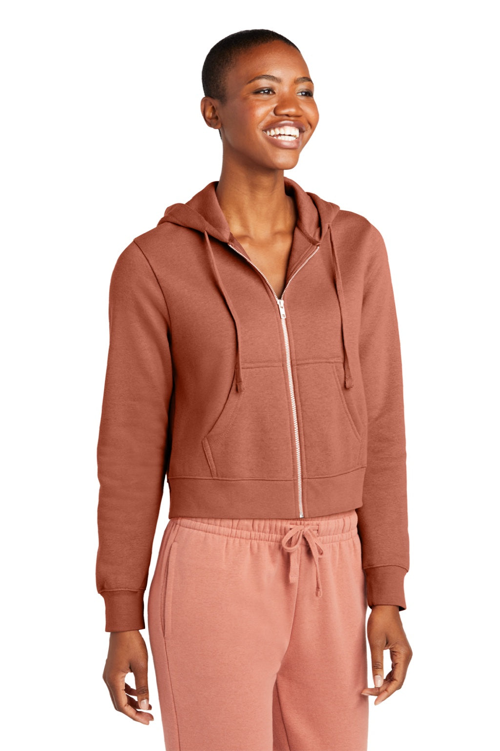 District DT6103 Womens V.I.T. Fleece Full Zip Hooded Sweatshirt Hoodie w/ Pockets Desert Rose Model 3q