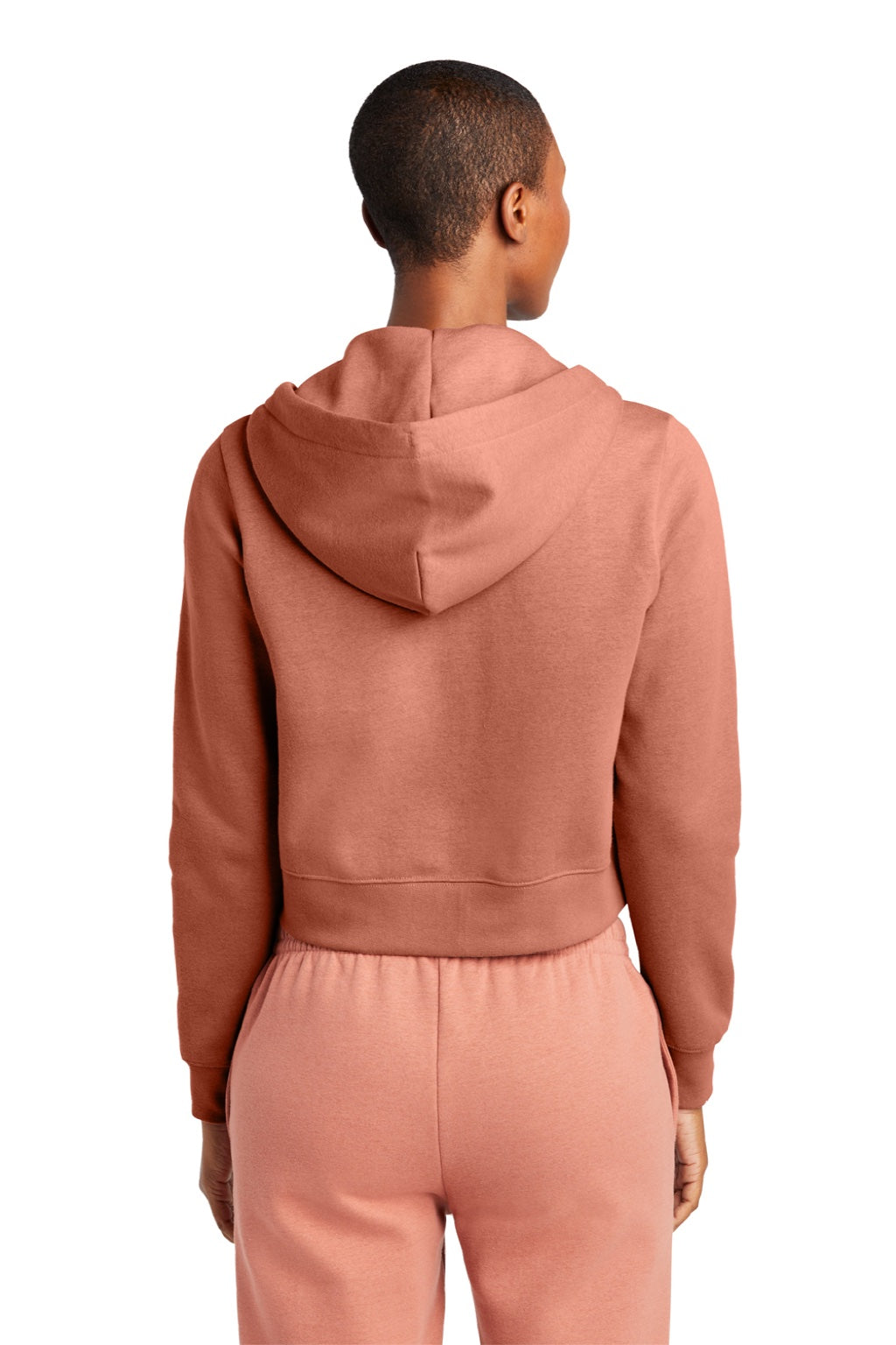 District DT6103 Womens V.I.T. Fleece Full Zip Hooded Sweatshirt Hoodie w/ Pockets Desert Rose Model Back