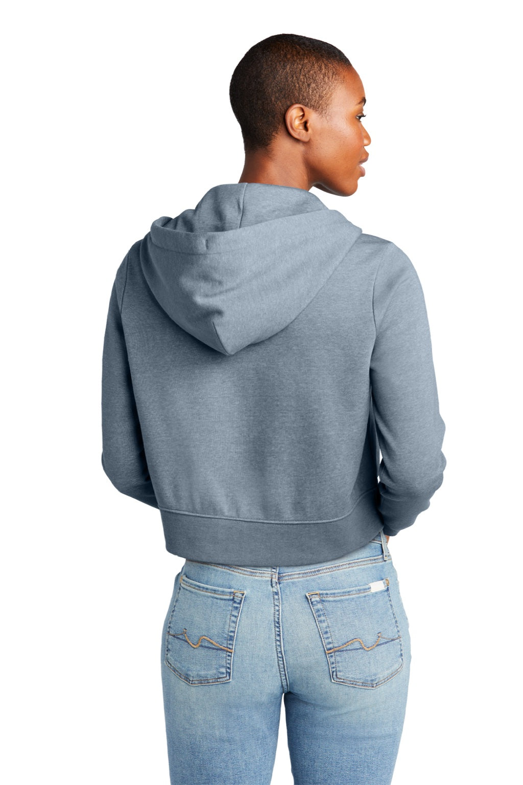 District DT6103 Womens V.I.T. Fleece Full Zip Hooded Sweatshirt Hoodie w/ Pockets Heather Flint Blue Model Back