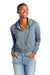 District DT6103 Womens V.I.T. Fleece Full Zip Hooded Sweatshirt Hoodie w/ Pockets Heather Flint Blue Model Front