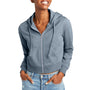 District Womens V.I.T. Fleece Full Zip Hooded Sweatshirt Hoodie w/ Pockets - Heather Flint Blue