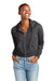 District DT6103 Womens V.I.T. Fleece Full Zip Hooded Sweatshirt Hoodie w/ Pockets Heather Charcoal Grey Model Front