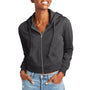 District Womens V.I.T. Fleece Full Zip Hooded Sweatshirt Hoodie w/ Pockets - Heather Charcoal Grey