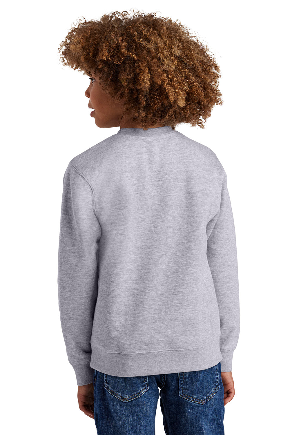 District DT6104Y Youth V.I.T. Fleece Crewneck Sweatshirt Heather Light Grey Model Back