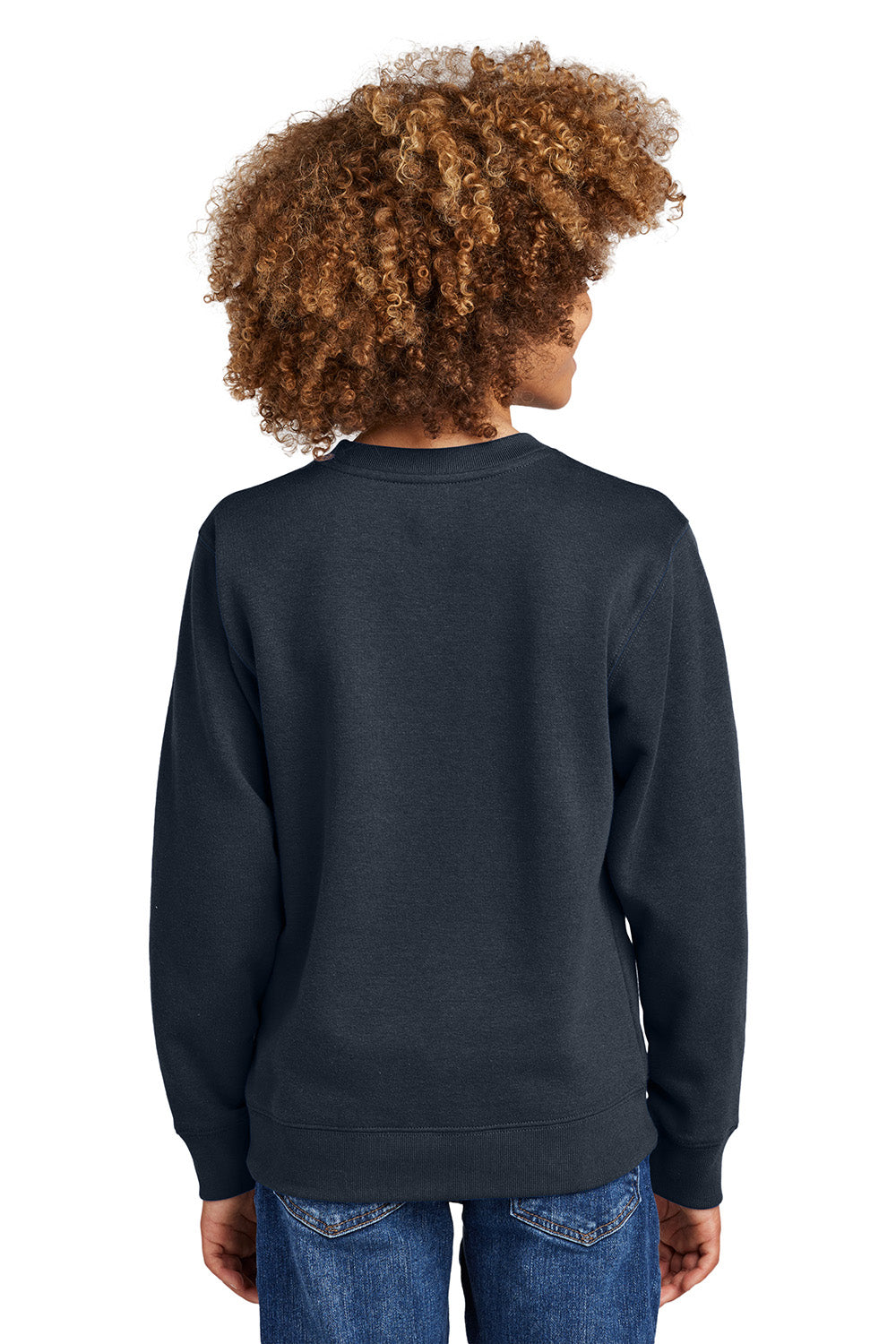 District DT6104Y Youth V.I.T. Fleece Crewneck Sweatshirt New Navy Blue Model Back